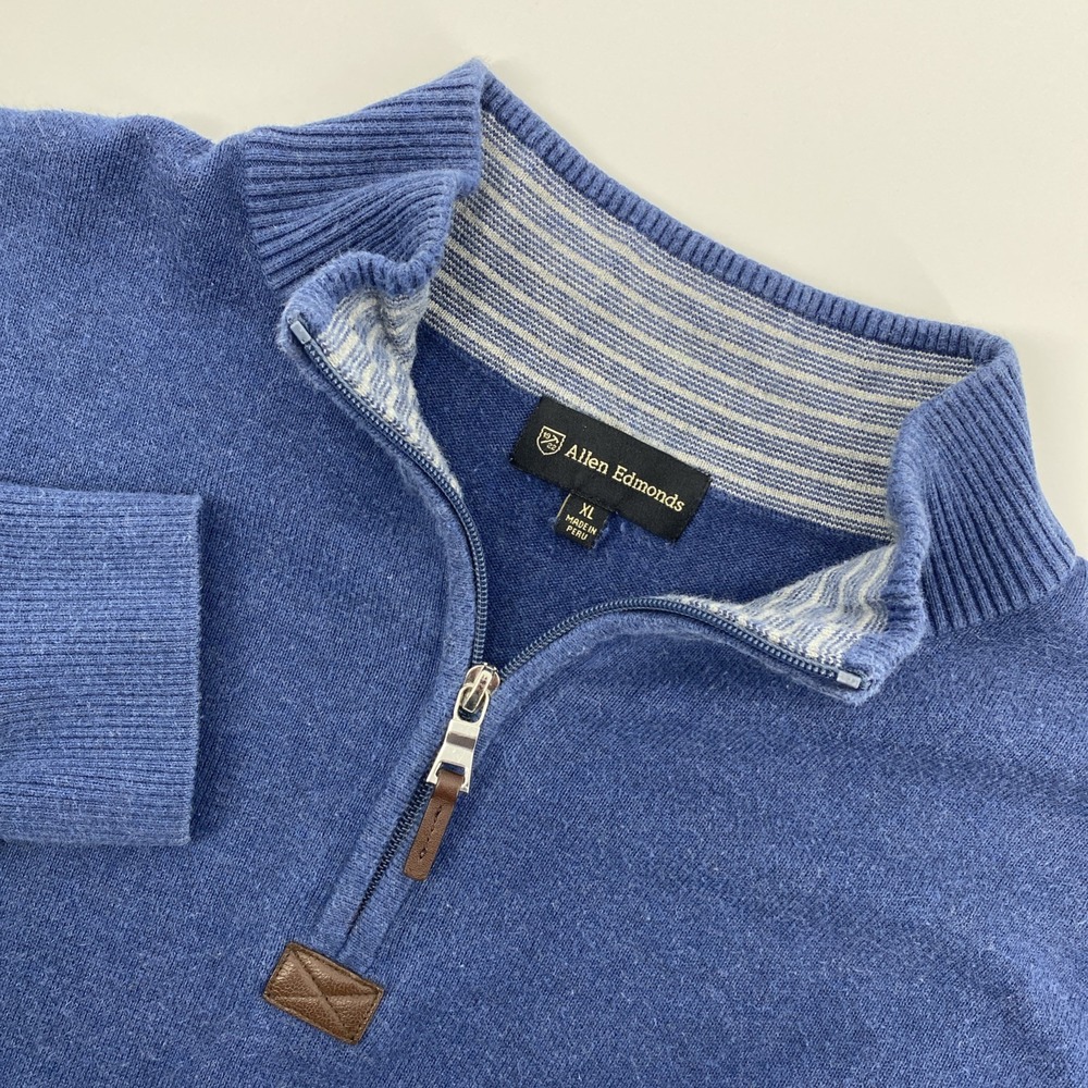 Allen Edmonds Pullover Mens Extra Large Blue 1/4 Zip Sweater Pima Business Smart